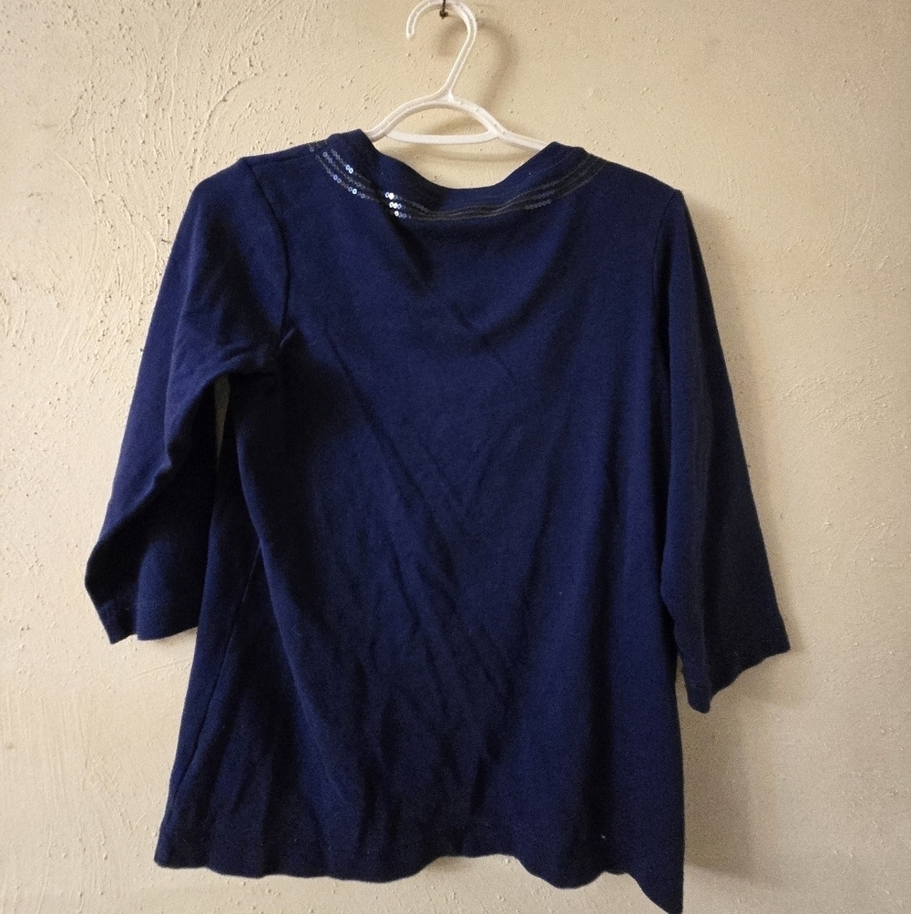 Quacker Factory Navy Top with Sequin Accents - Picture 3 of 3